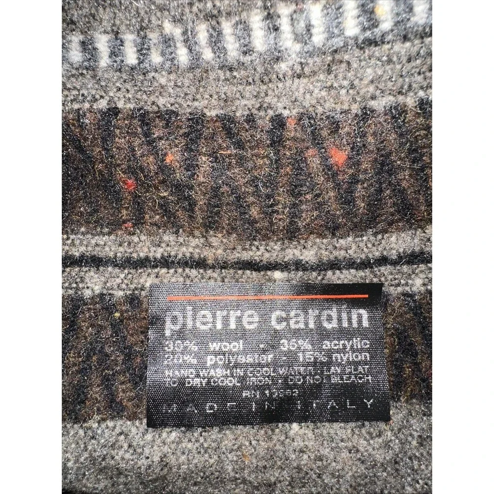 Pierre Cardin Wool Blend Scarf Fringe Gray Black Brown White Stripes‎ Pattern